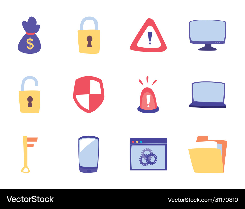 Hack information flat style icon set design vector image