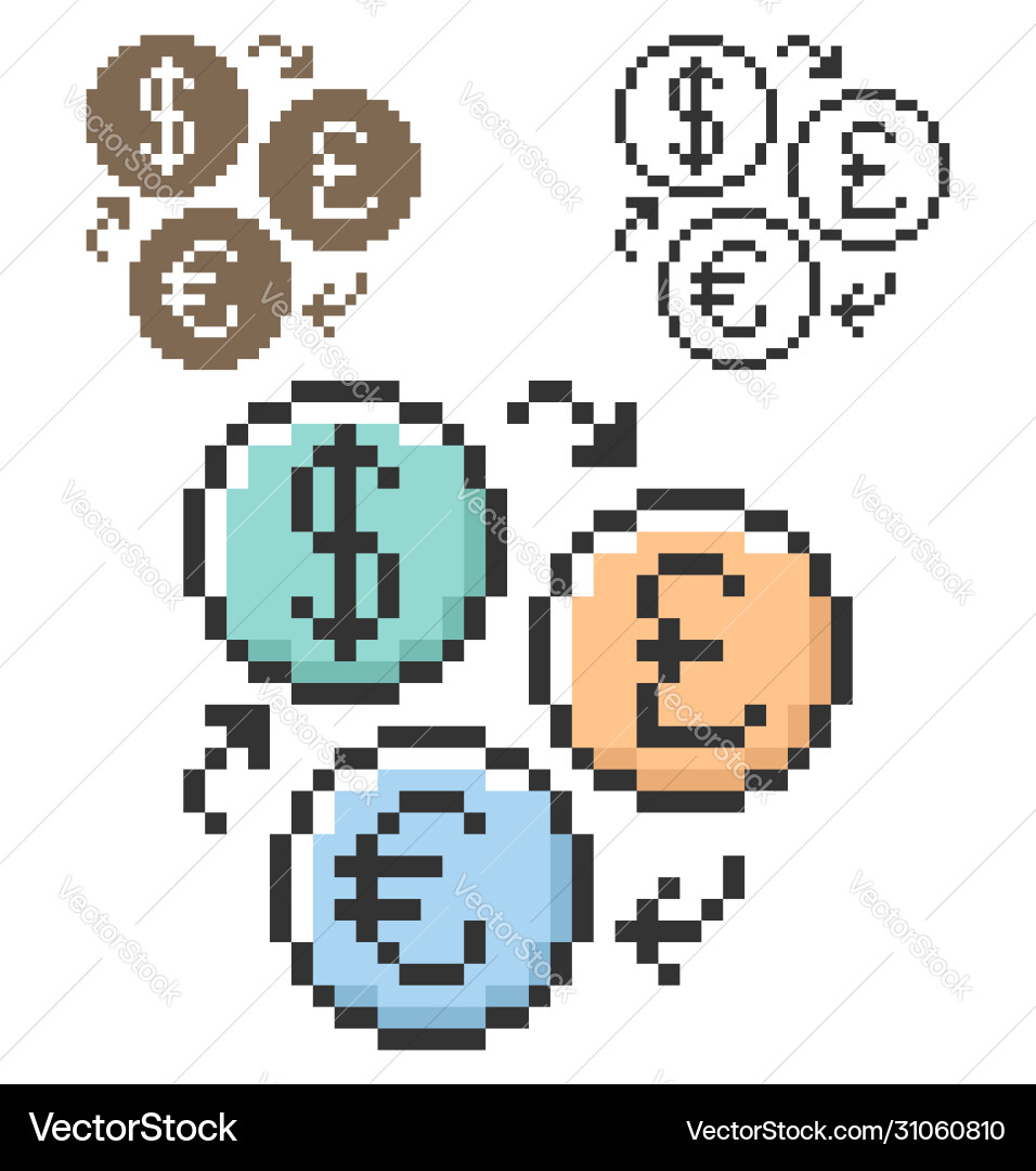 Pixel icon currency exchange in three variants vector image