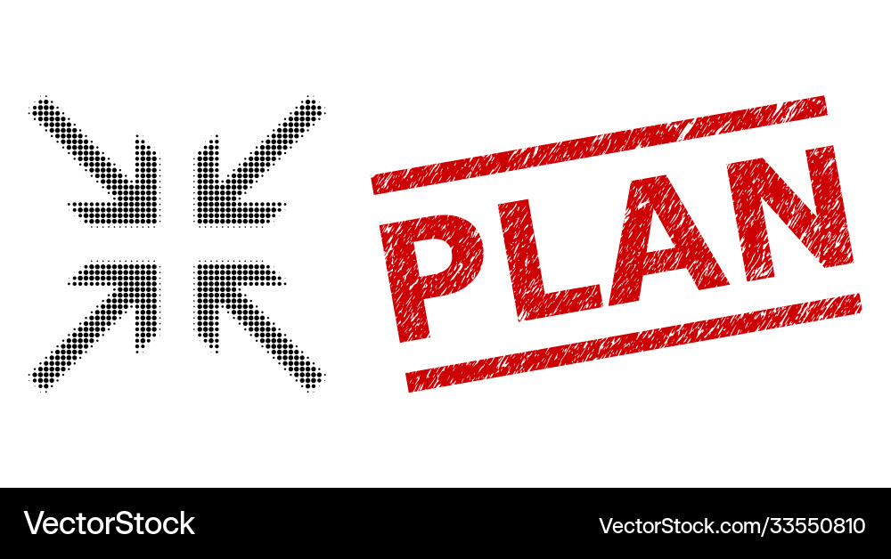 Scratched plan stamp and halftone dotted collide Scratched plan stamp and halftone dotted collide vector image