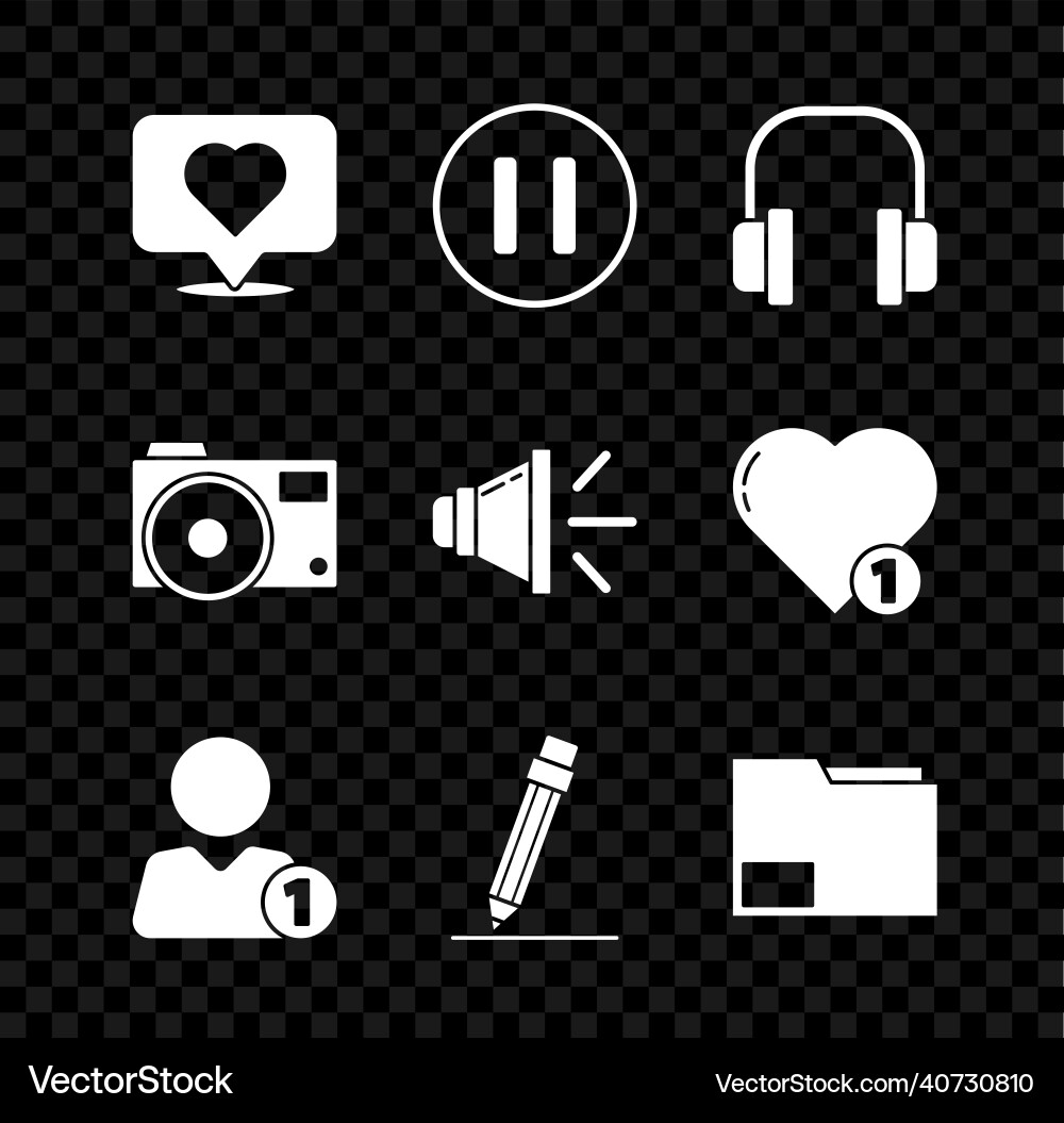 Set like and heart pause button headphones add Set like and heart pause button headphones add vector image