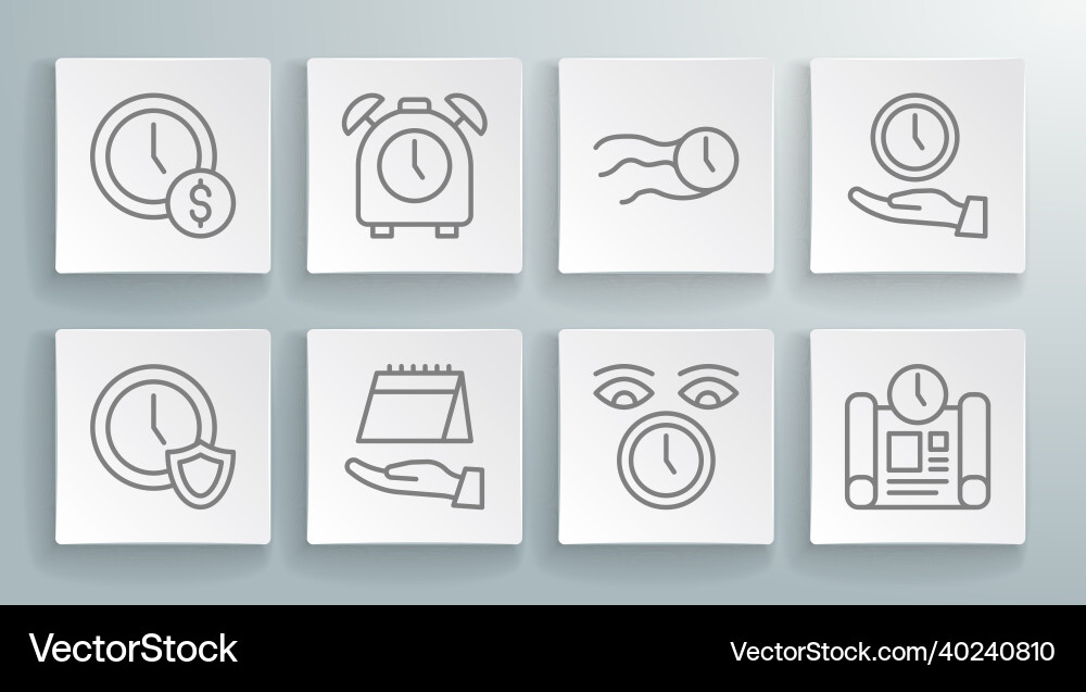 Set line clock with shield alarm calendar Set line clock with shield alarm calendar vector image