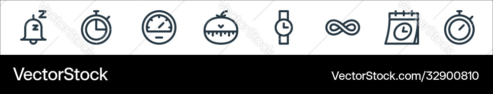 Speedometer and time line icons linear set Speedometer and time line icons linear set vector image