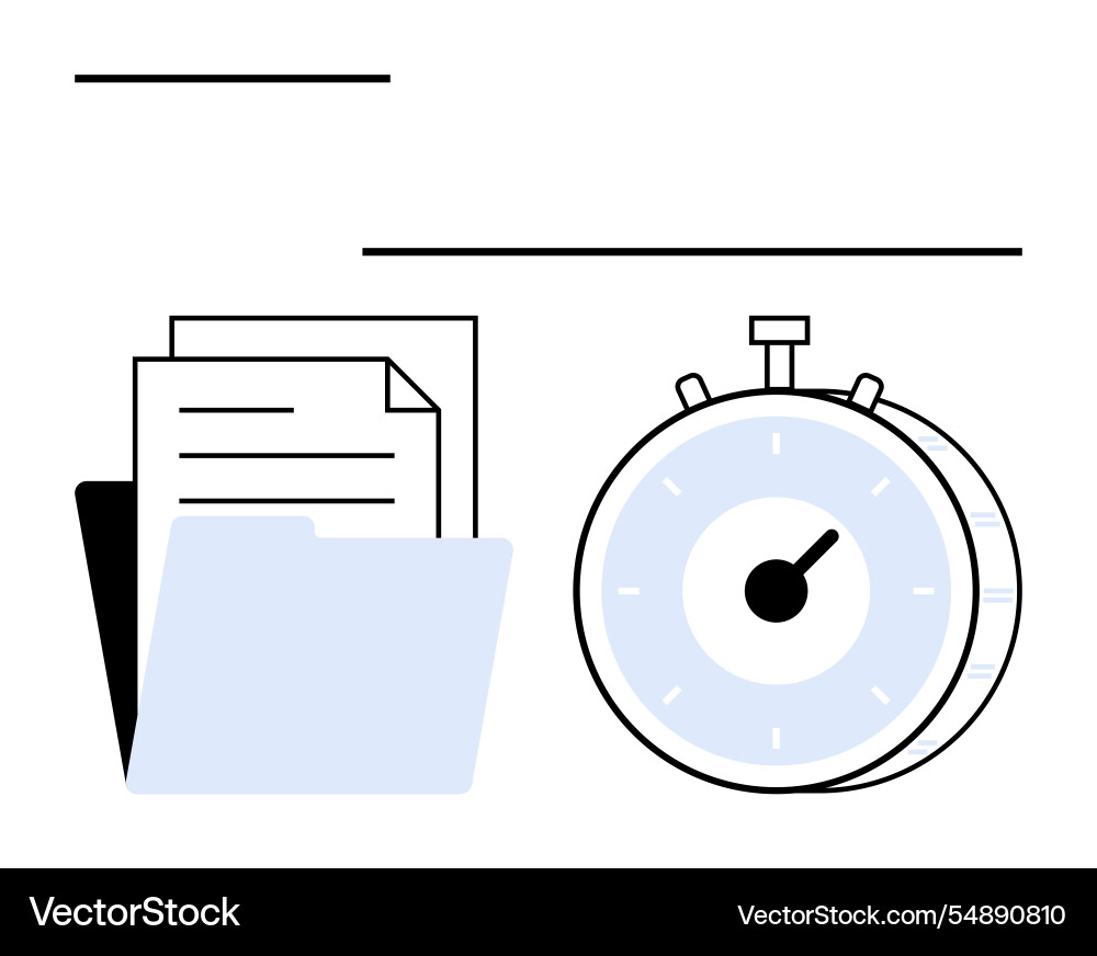 Stopwatch and documents folder representing time Vector Image