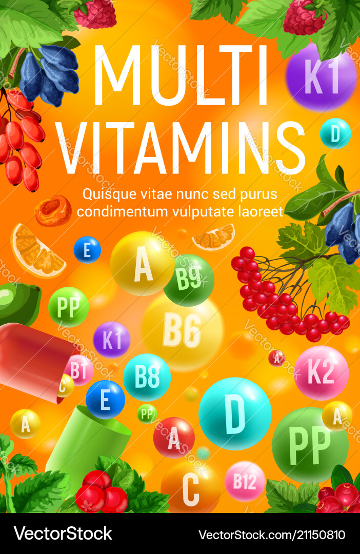 Vitamin and mineral complex banner of fresh fruit Vitamin and mineral complex banner of fresh fruit vector image