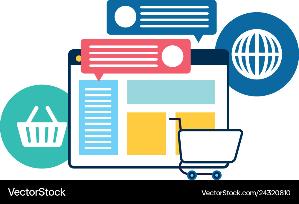 Webpage template with ecommerce icons vector image