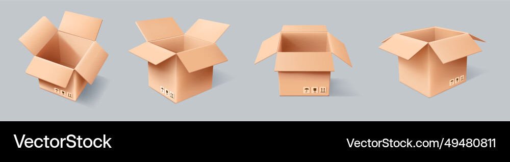 3d box set open delivery package empty cardboard 3d box set open delivery package empty cardboard vector image