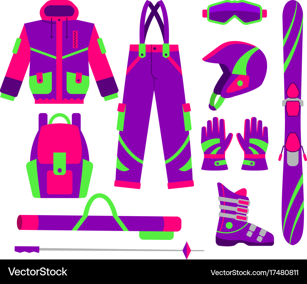 Big set of flat style skiing objects Vector Image
