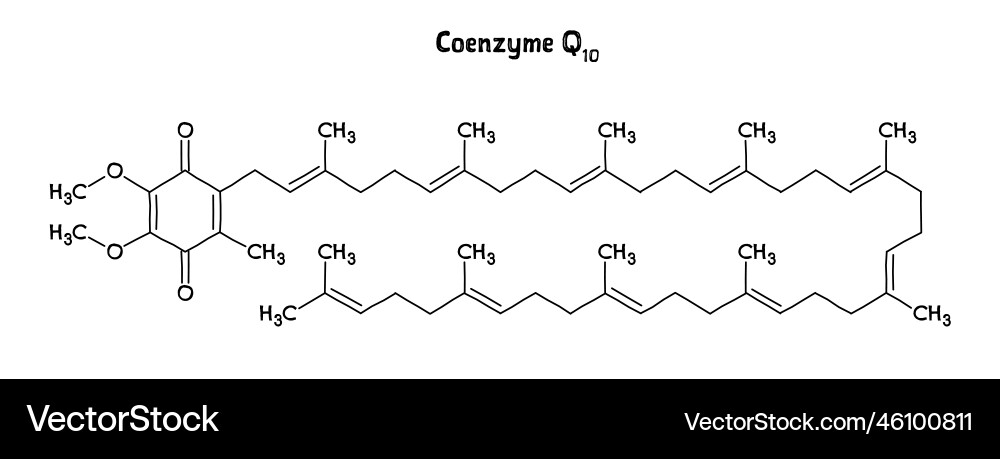 Coenzyme q10 structural formula of molecular Coenzyme q10 structural formula of molecular vector image