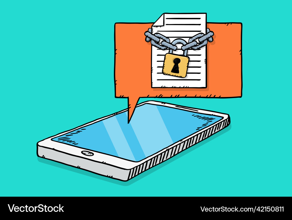 Document file locked with chains on mobile screen Document file locked with chains on mobile screen vector image