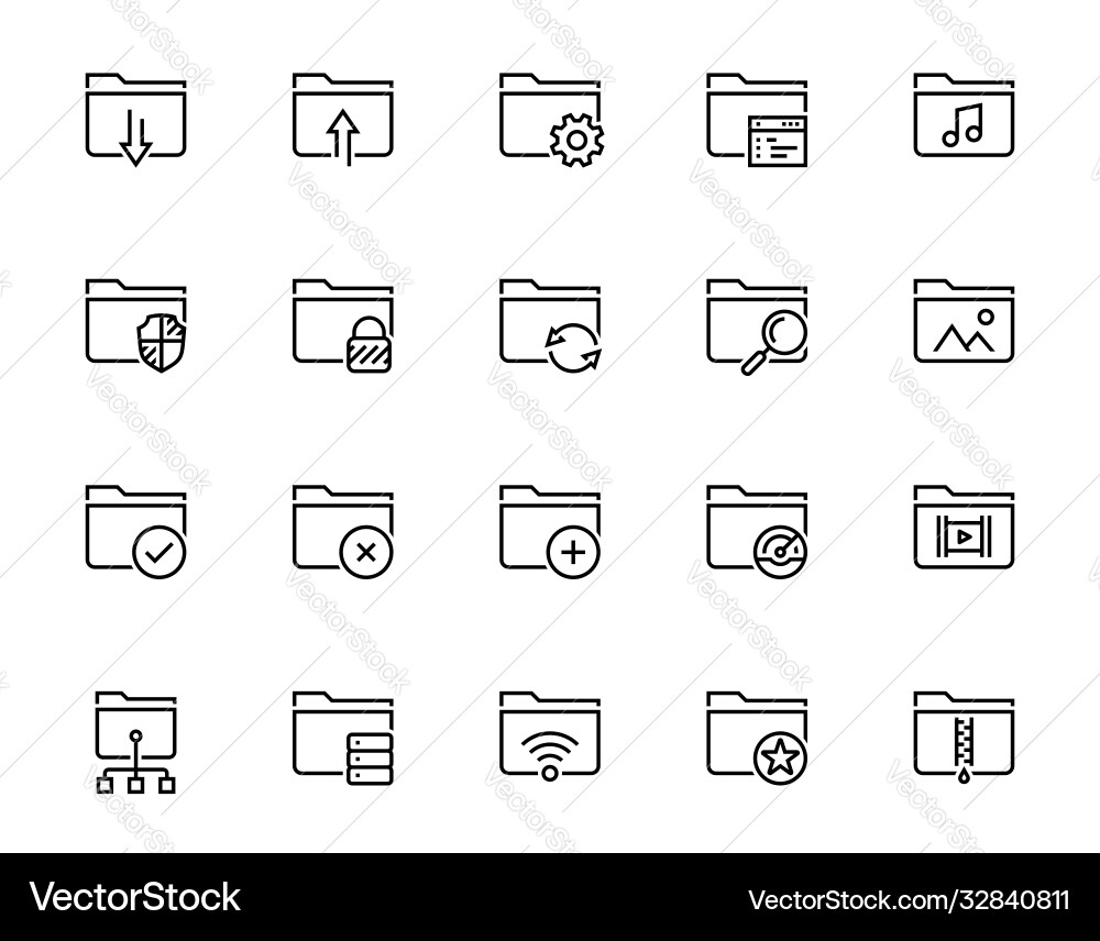 Folder Icon Set - Thin Line Style Vector Image