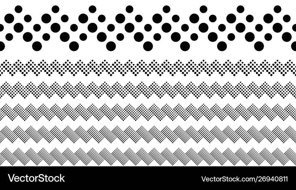 Monochrome repeating dot pattern divider line set Monochrome repeating dot pattern divider line set vector image