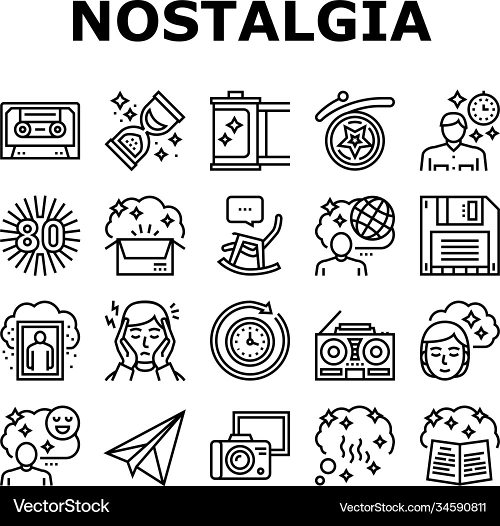 Nostalgia and memory collection icons set Vector Image