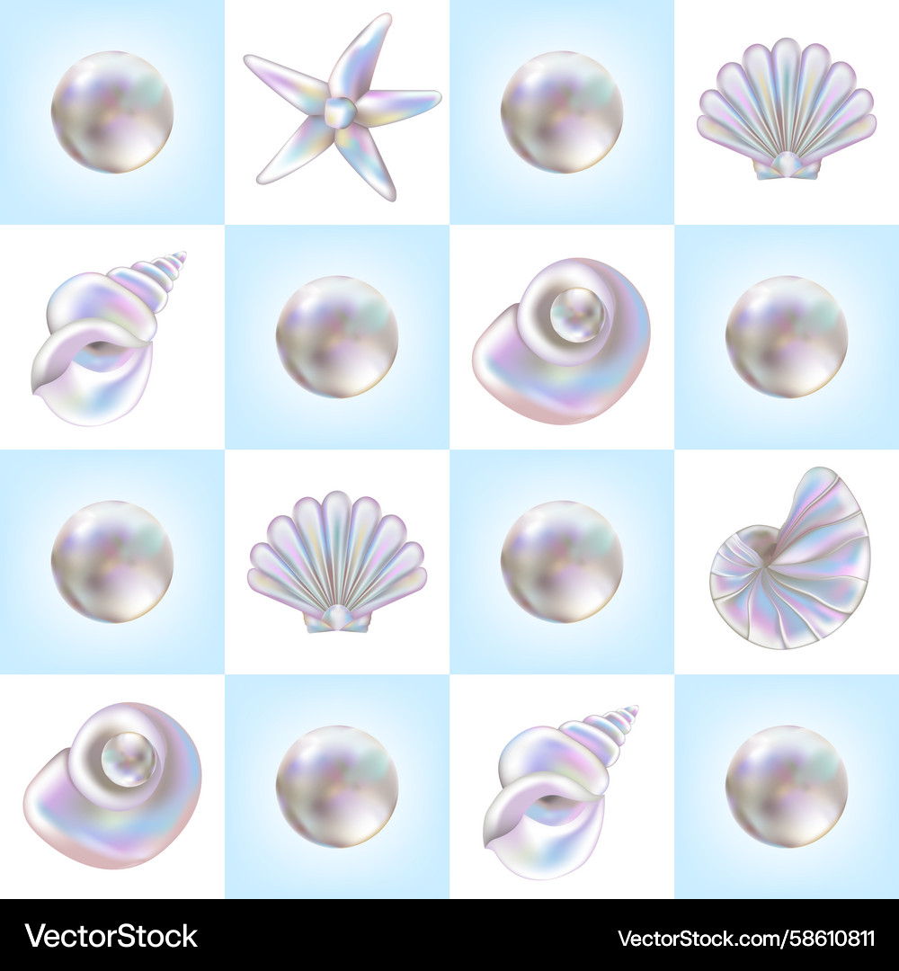 Seashells seamless pattern in y2k style Seashells seamless pattern in y2k style Vector Image