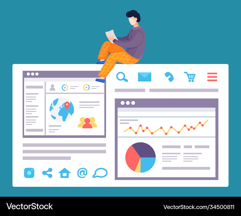 Worker making web analytics using chart diagram Worker making web analytics using chart diagram vector image