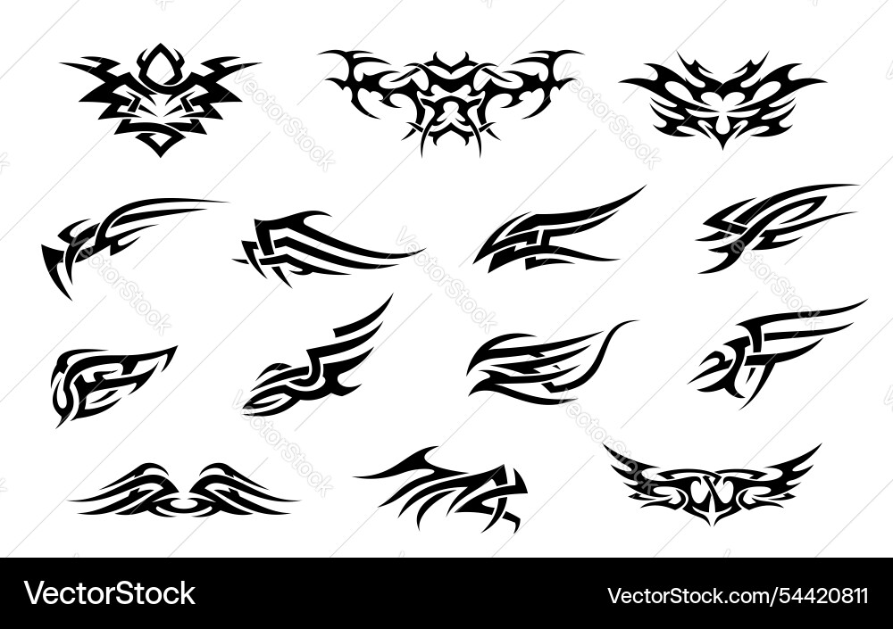 Y2k tribal neo gothic tattoo patterns set Vector Image