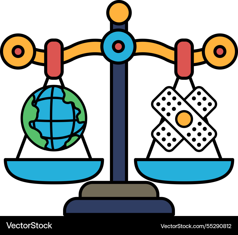 A scale with globe on one side and cross A scale with globe on one side and cross vector image