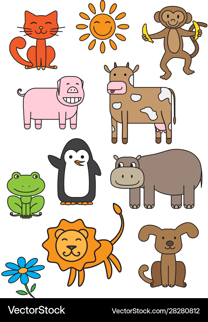 Cartoon animals printable set Royalty Free Vector Image