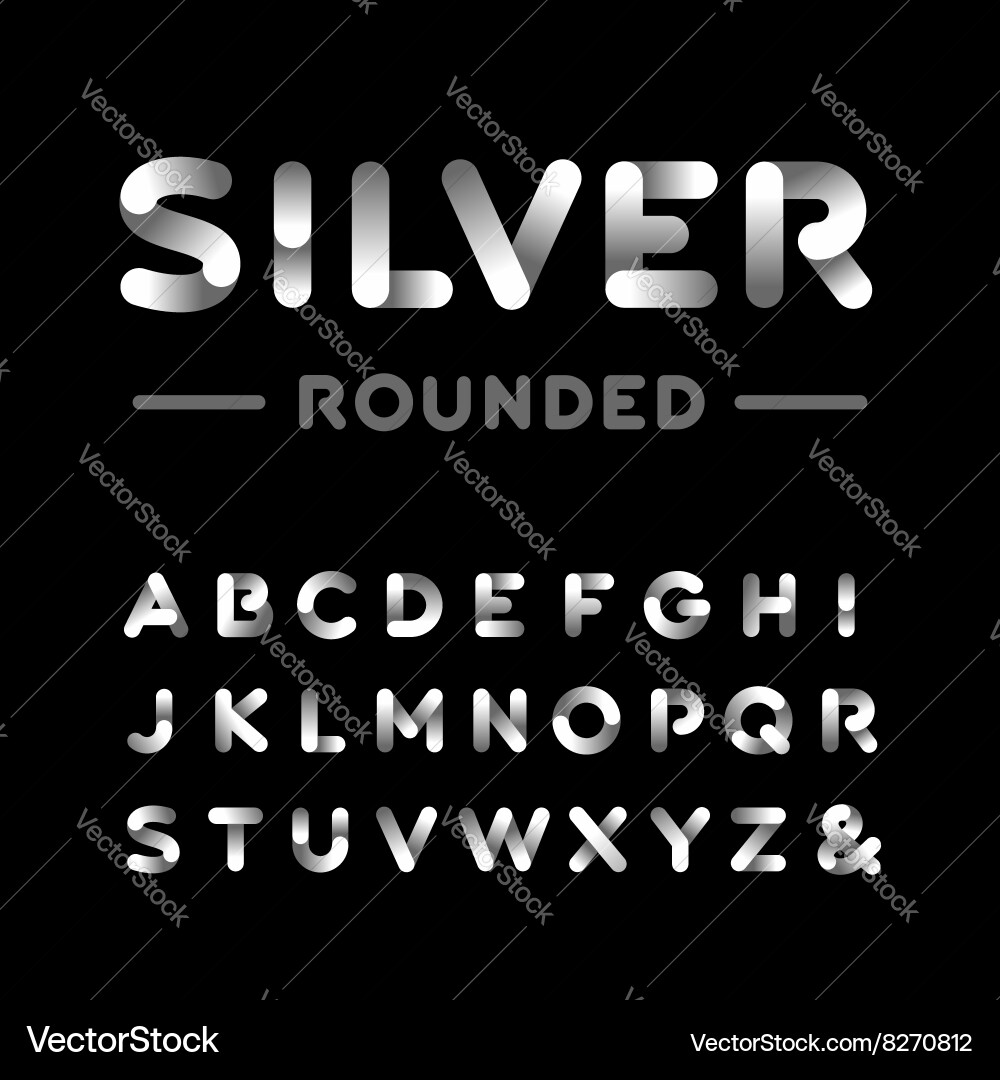 Chrome Effect Rounded Font - Alphabet Set vector image