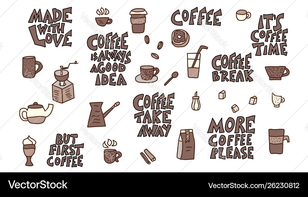 Coffee set objects design elements Vector Image