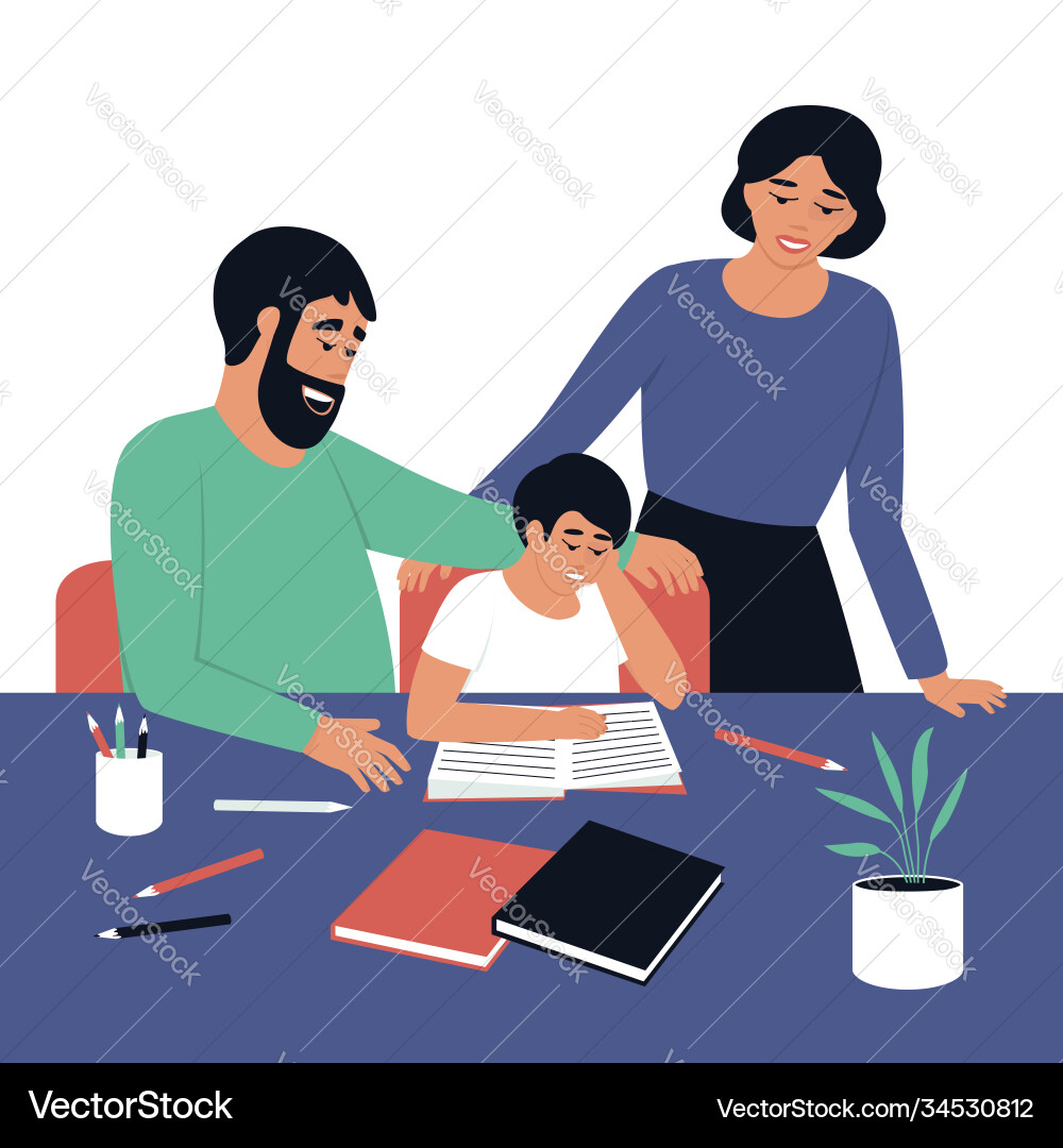 Dad and mom watch their son read a book Dad and mom watch their son read a book vector image