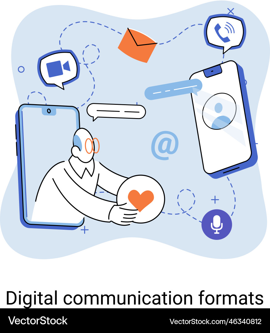 Digital communication formats content with online Digital communication formats content with online vector image