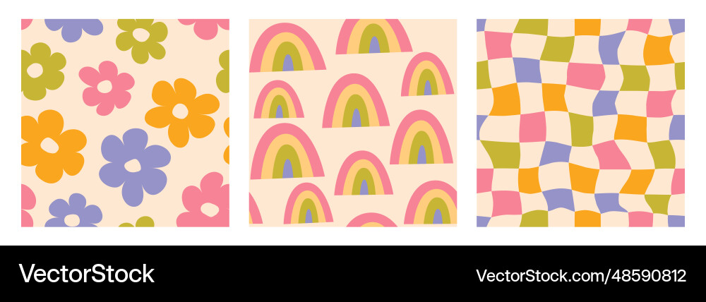 Groovy seamless background set repeating retro Groovy seamless background set repeating retro vector image