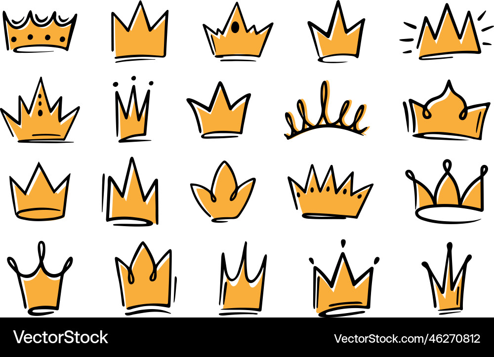 Hand gezeichnete goldene Kronen Graffiti Stil Regal Hand gezeichnete goldene Kronen Graffiti Stil Regal vektorbild