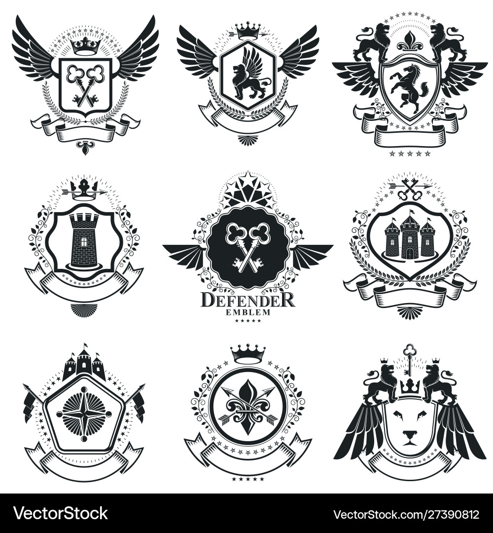 Heraldic designs vintage emblems coat arms Heraldic designs vintage emblems coat arms vector image