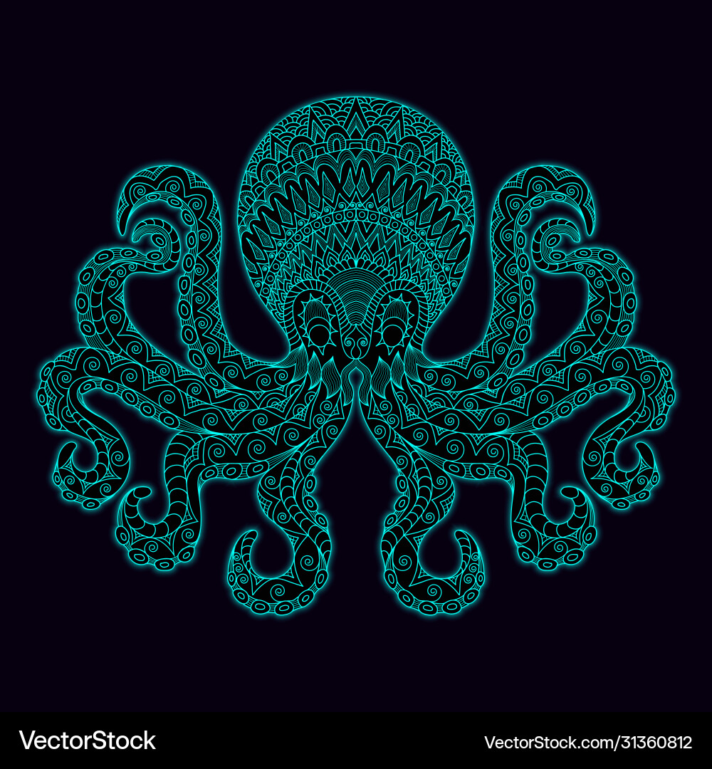 Line art octopus glow in dark Line art octopus glow in dark vector image