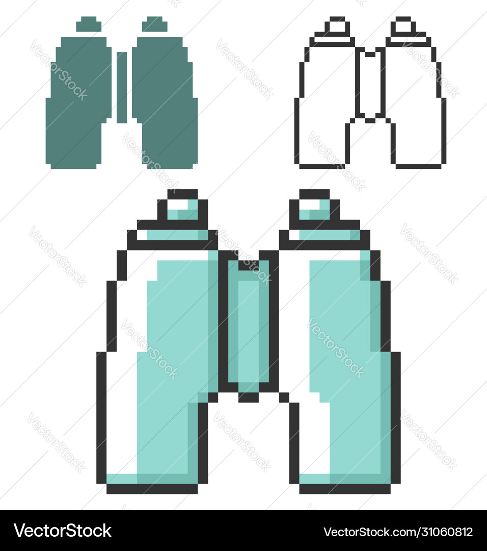 Pixel icon binoculars in three variants fully Pixel icon binoculars in three variants fully vector image