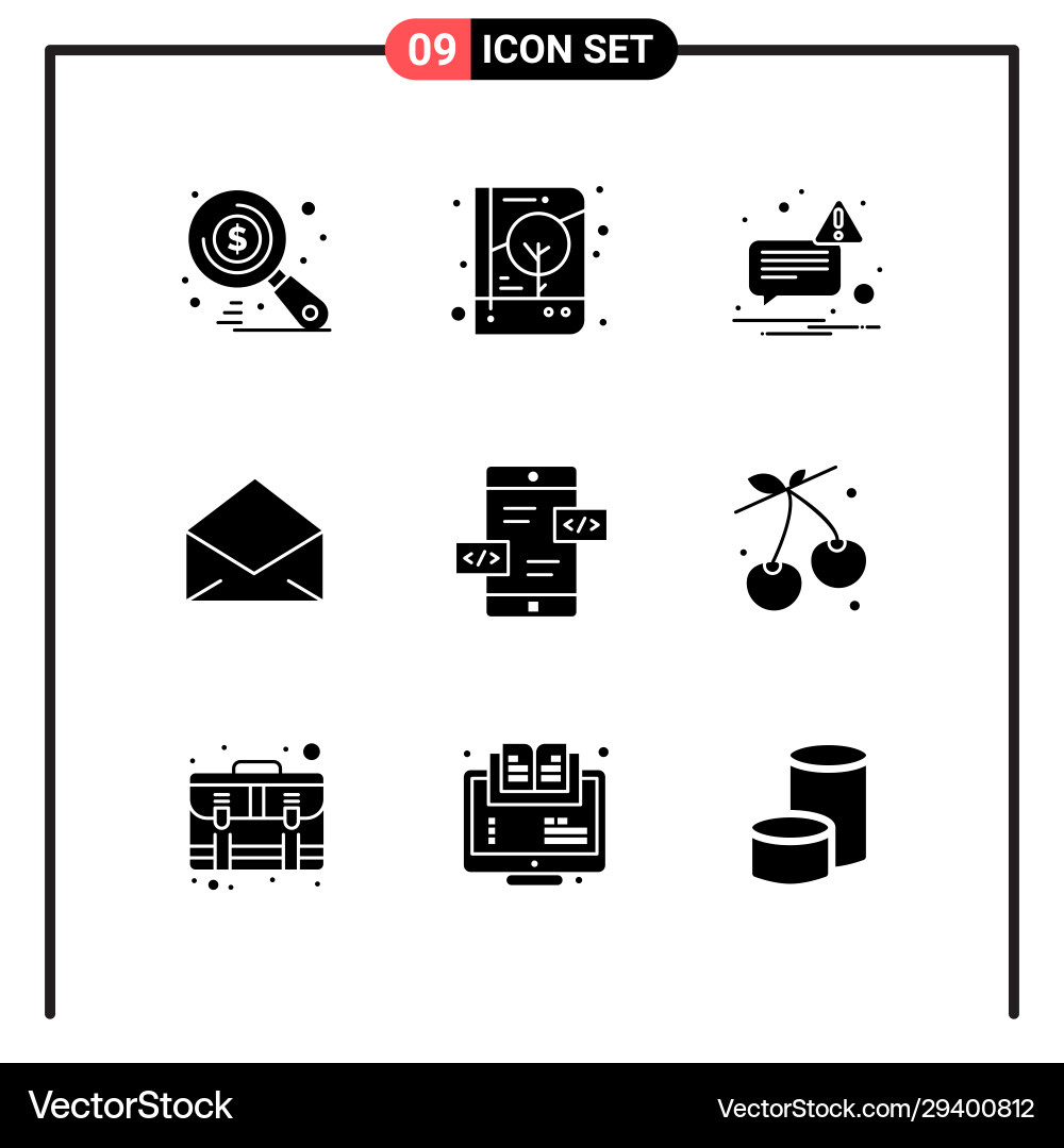 Set 9 solid style icons for web and mobile Vector Image