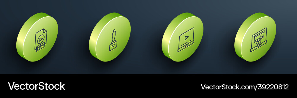 Set isometric line mp4 file document movie trophy Set isometric line mp4 file document movie trophy vector image