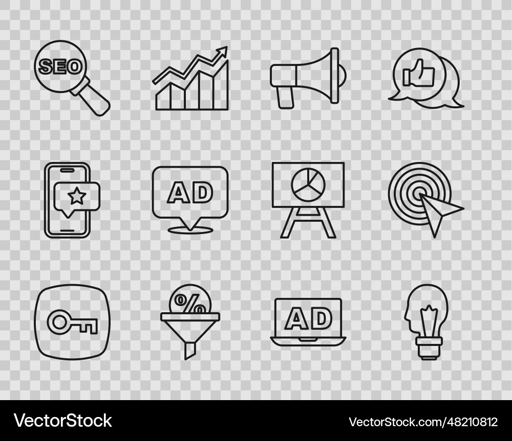 Set line key light bulb with concept of idea Vector Image