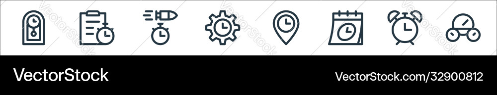 Speedometer and time line icons linear set Vector Image