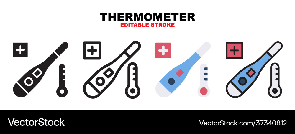 Thermometer icon set with different styles Thermometer icon set with different styles vector image