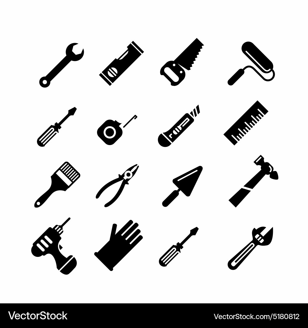 Tool Icon Set - Outline Style Vector Image
