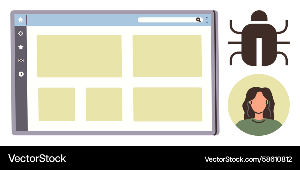 Website interface with a bug icon and user profile Website interface with a bug icon and user profile Vector Image
