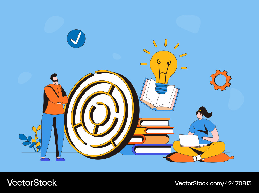 Finding solution web concept in flat 2d design Finding solution web concept in flat 2d design vector image
