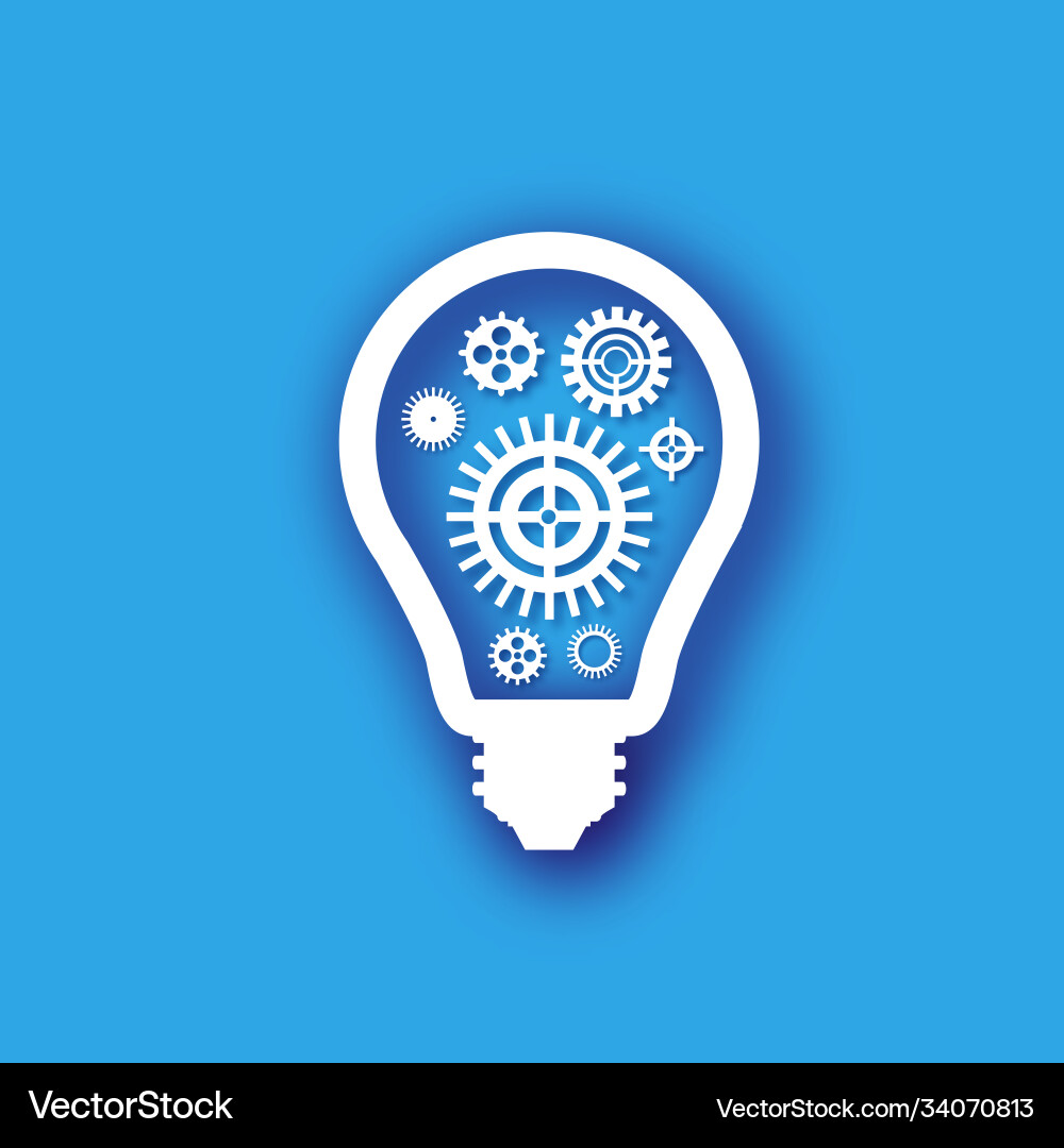Light bulb and cogs inside in paper cut style Light bulb and cogs inside in paper cut style Vector Image