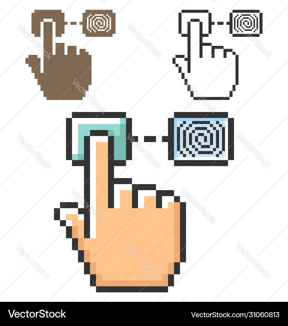 Pixel icon fingerprint scanning in three Pixel icon fingerprint scanning in three Vector Image