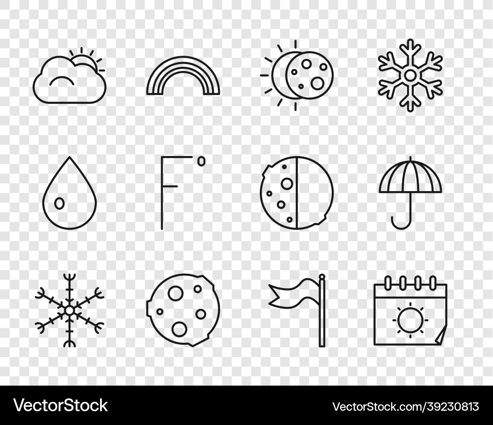 Set line snowflake calendar and sun eclipse Set line snowflake calendar and sun eclipse vector image