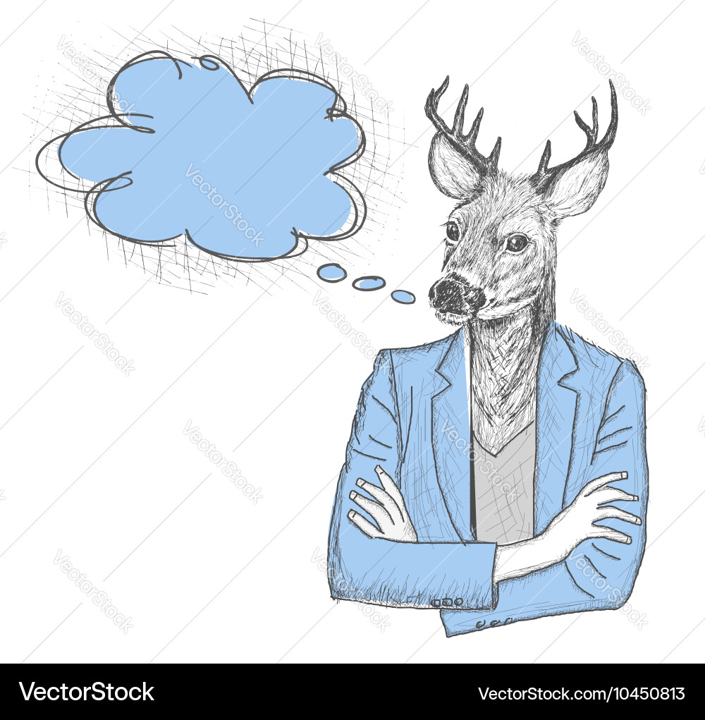 Sketch of hipster deer with a empty speech bubble Vector Image