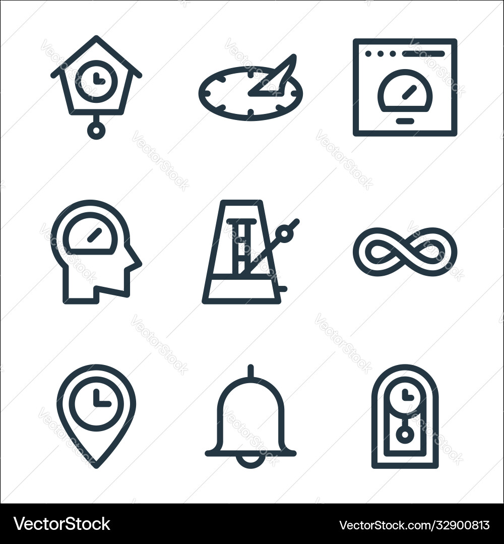 Speedometer and time line icons linear set Speedometer and time line icons linear set vector image