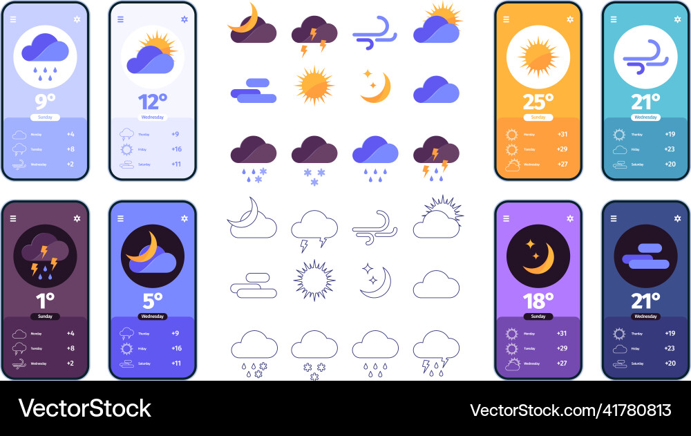 Weather ui app smartphone dashboard with system Weather ui app smartphone dashboard with system vector image