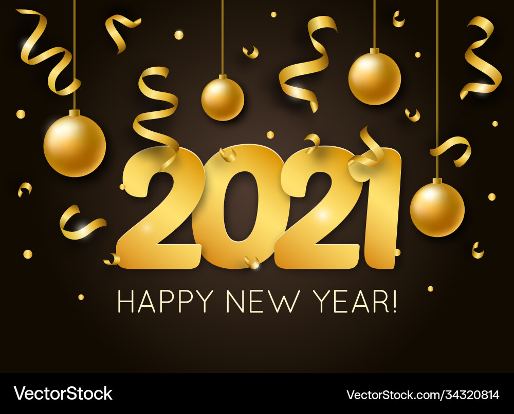 2021 happy new year with 3d realistic numbers vector image