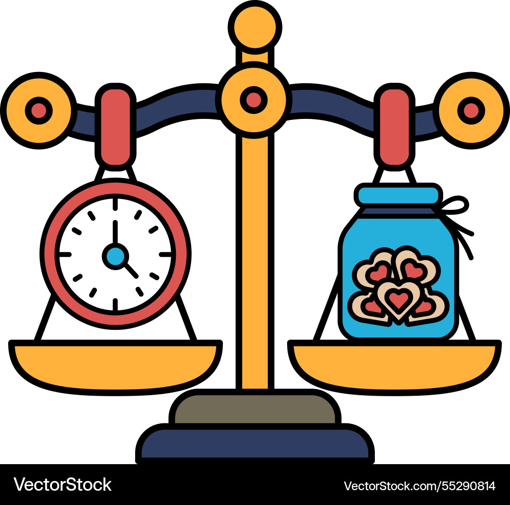 A scale with clock on one side and jar A scale with clock on one side and jar vector image