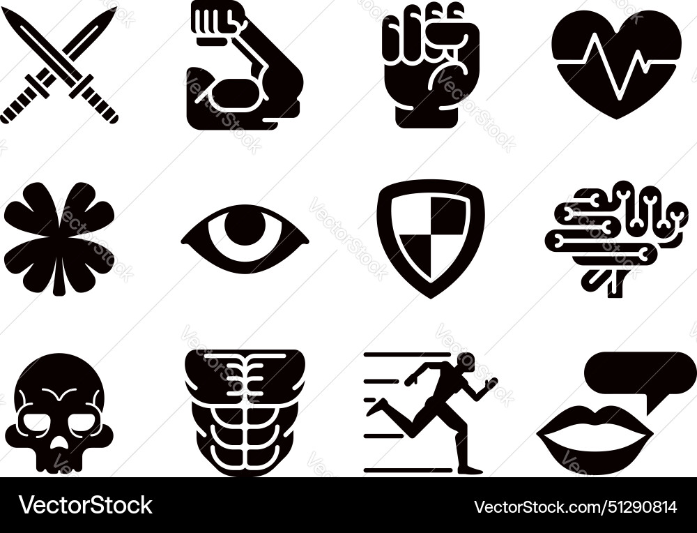 Icon set character game attributes Icon set character game attributes vector image