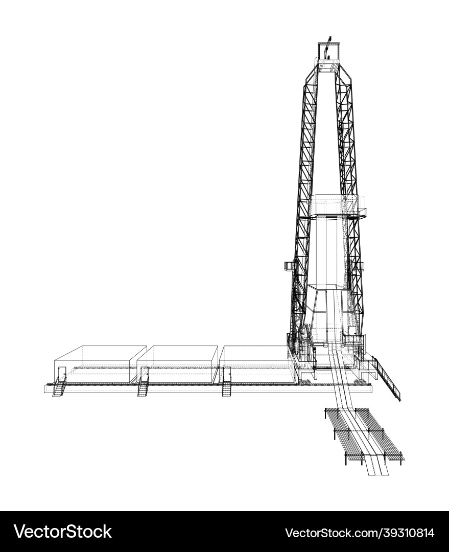 Öl-Rig-Rendering von 3d Draht-Rahmen-Stil Vektorbild
