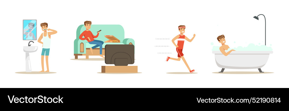 Man character daily routine different activity Man character daily routine different activity vector image