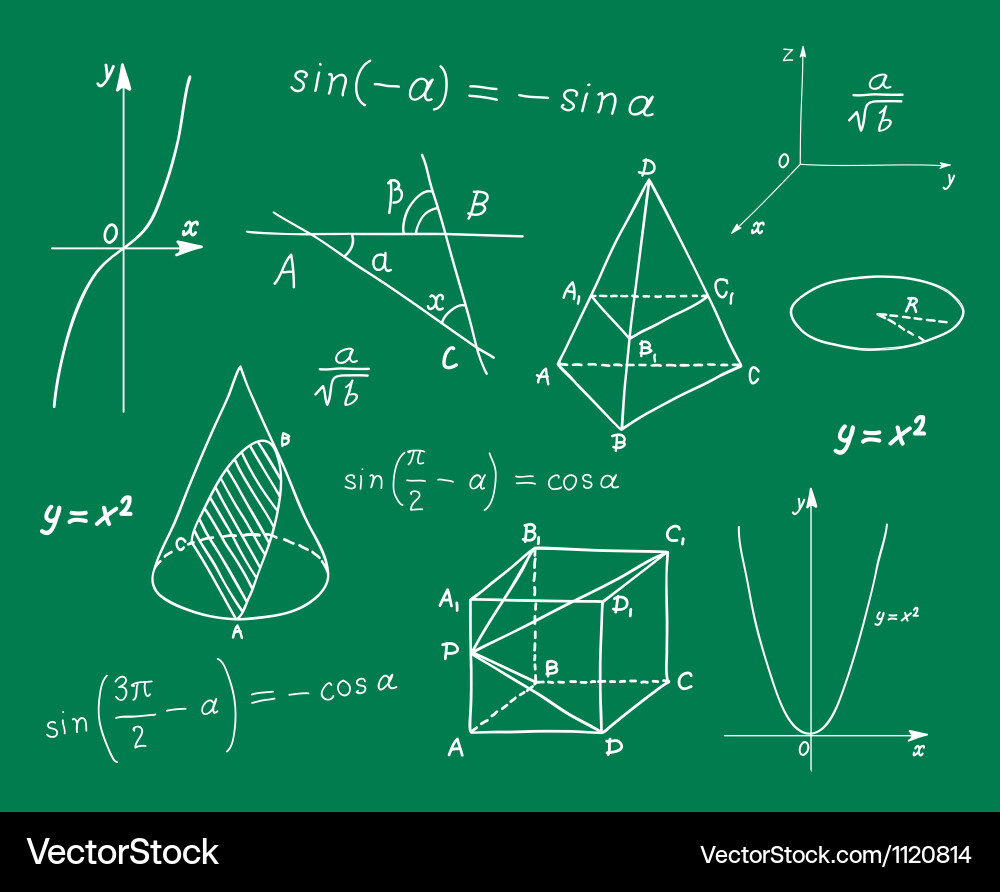 Mathematics sketches on school board Royalty Free Vector